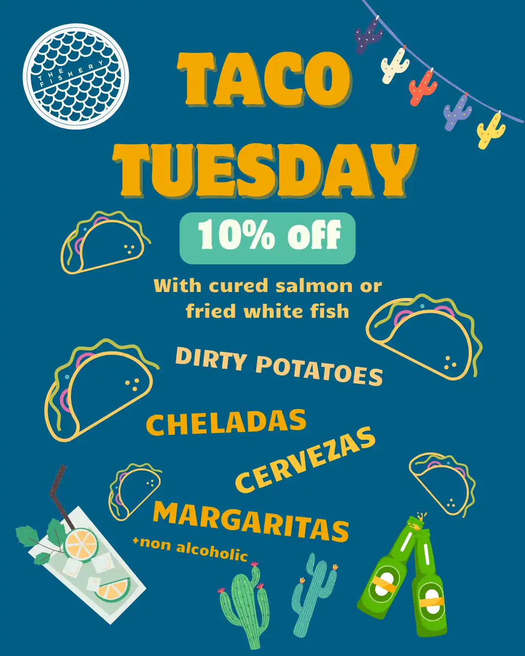 Poster announcing Taco Tuesdays at The Fishery